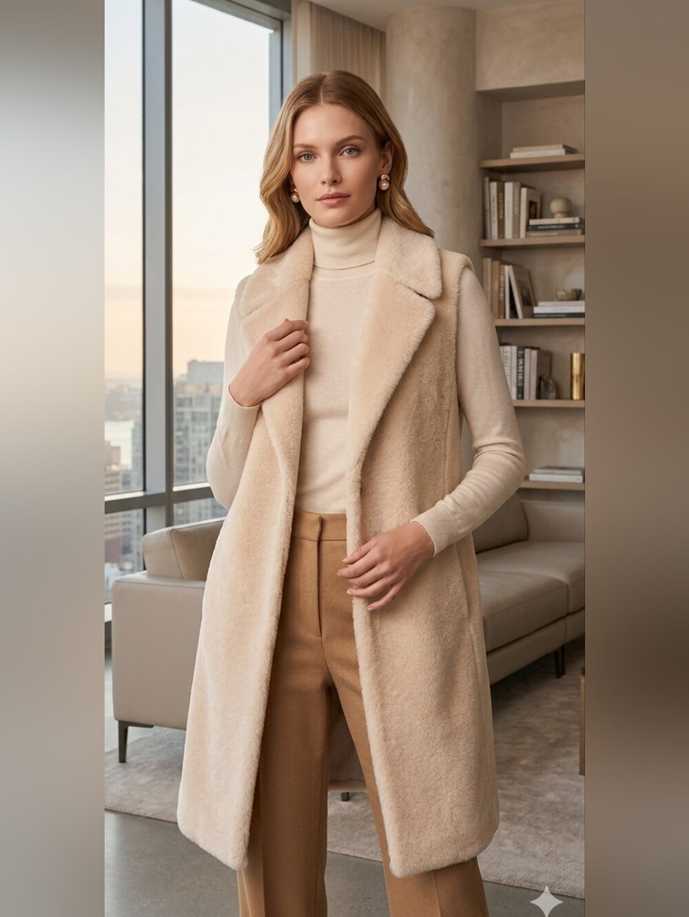 Soia & Kyo Sheep Wool Longline Shearling Vest